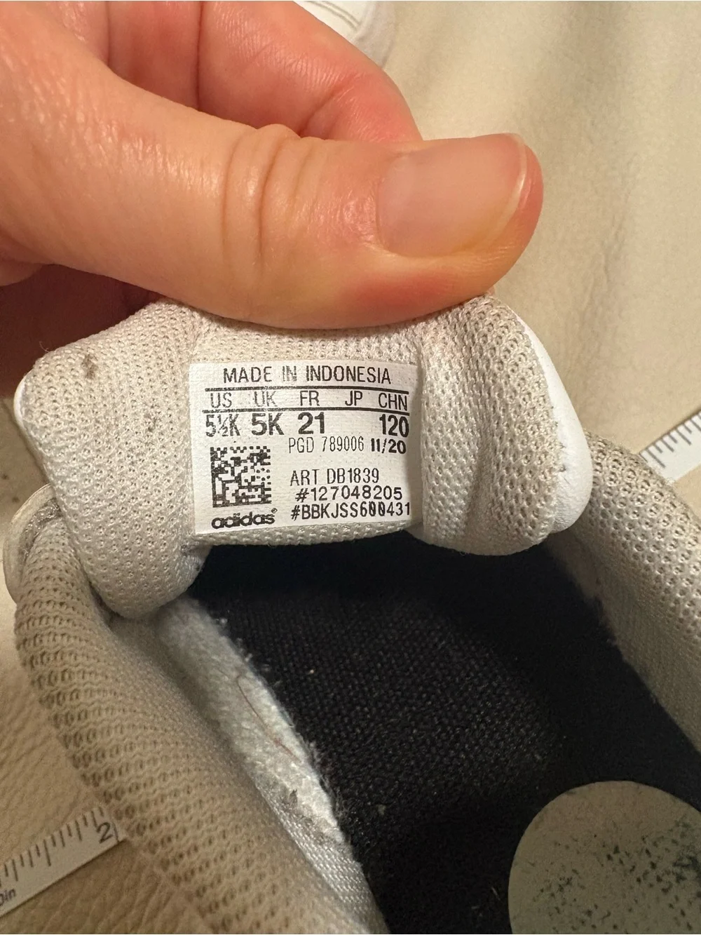 adidas Toddler White Sneakers Black Stripes Velcro Size 5.5